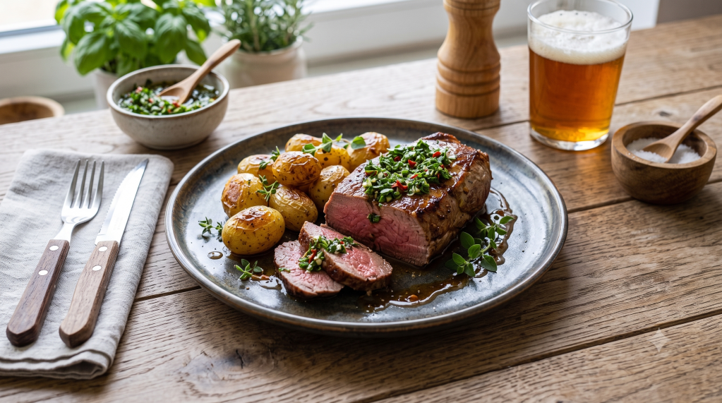 🥩 SOLOMILLO BICAMPEÓN DEL MUNDO AL CHIMICHURRI Y CERVEZA CON PATATAS ASADAS&nbsp;🥩
