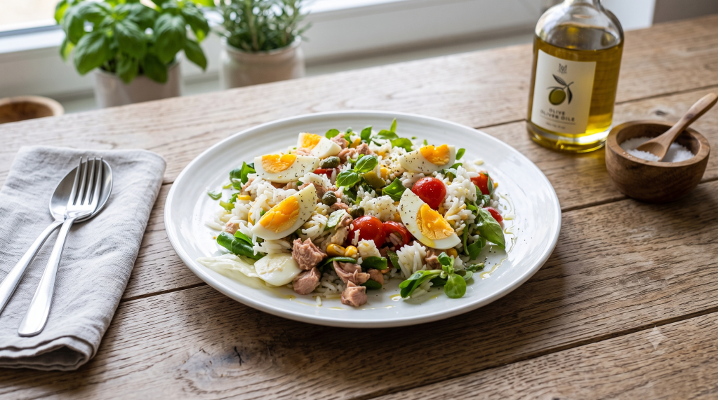 🥗 ENSALADA COMPLETÍSIMA DE ARROZ BLANCO, ATÚN, COTTAGE, HUEVO Y AGUACATE&nbsp;🥗