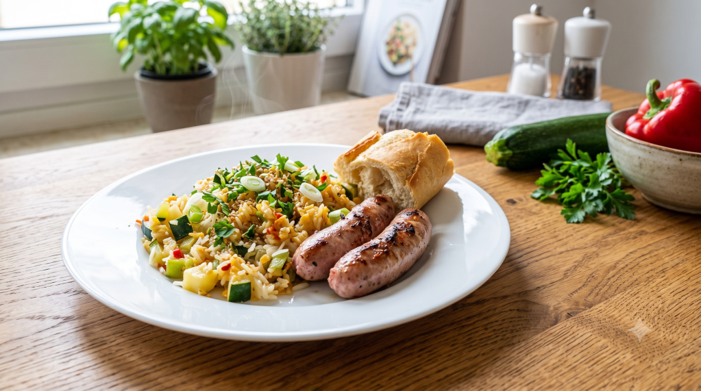 🍛 ARROZ SALTEADO EXPRÉS CON CALABACÍN Y SALCHICHAS&nbsp;BRUTALES